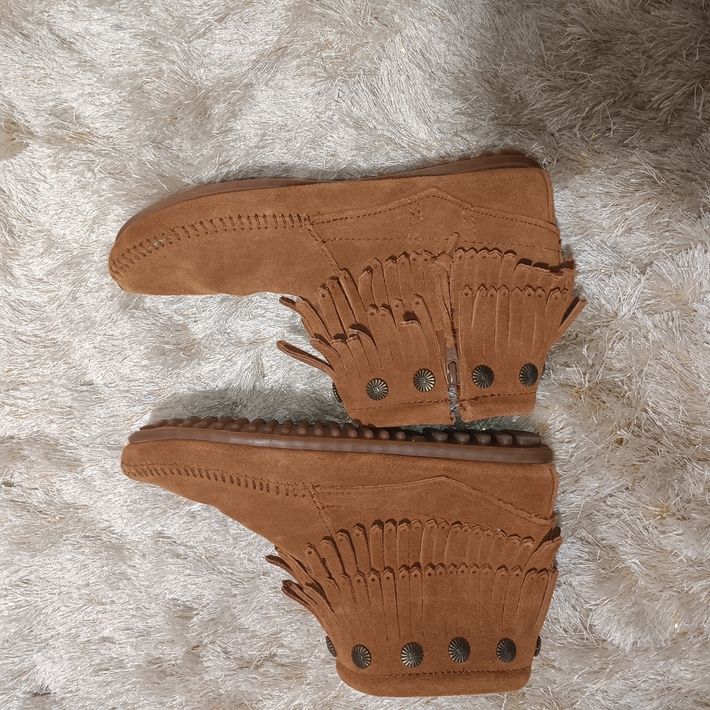 Brown Suede Fringe Ankle Boots